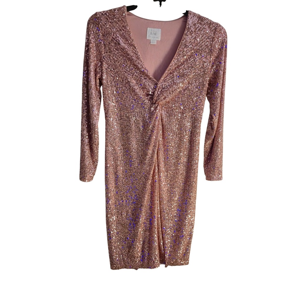 Seraphine Luxe Sequin Maternity Dress Sparkle Sz 6 Nursing Rose Gold Pink Formal